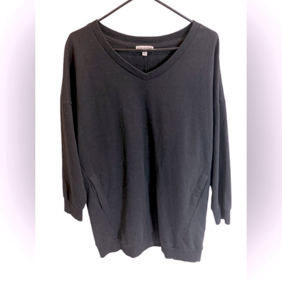 Zenana V Neck Sweatshirt Tunic OVERSIZED Long Line Pocket Black M/L - Picture 1 of 3
